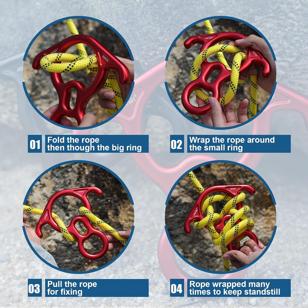 50KN Rescue Figure, 8 Descender Large Bent-Ear Belaying and Rappelling Gear Belay Device Climbing for Rock Climbing