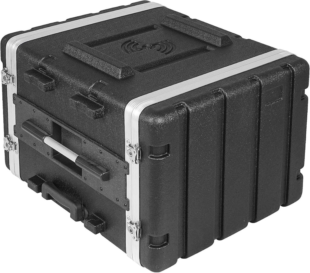 Lightweight 8U PA DJ Rack/Road Case with 7U Rack Space, ABS Construction, 19” Depth, Retractable Handle, Wheels and