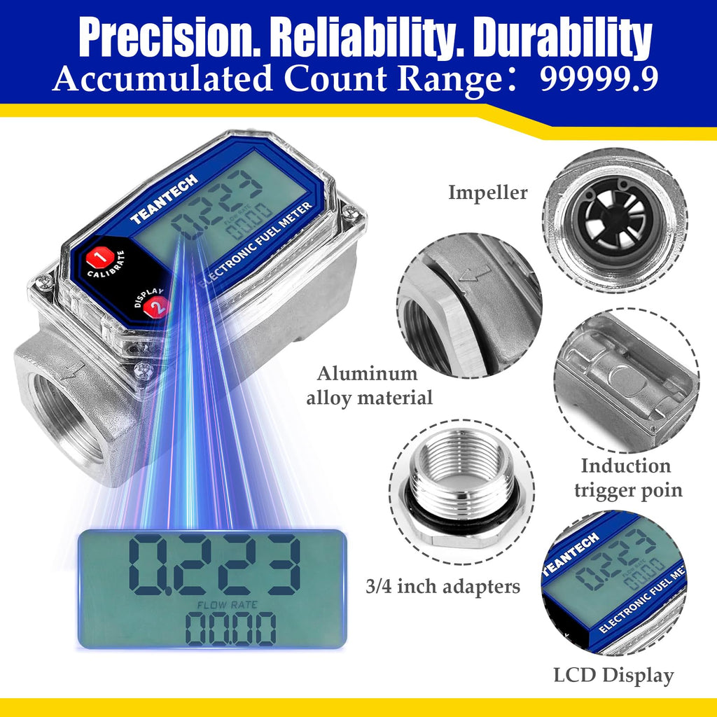 Turbine Flow Meter 3/4" inch Digital LCD Display with NPT Counter