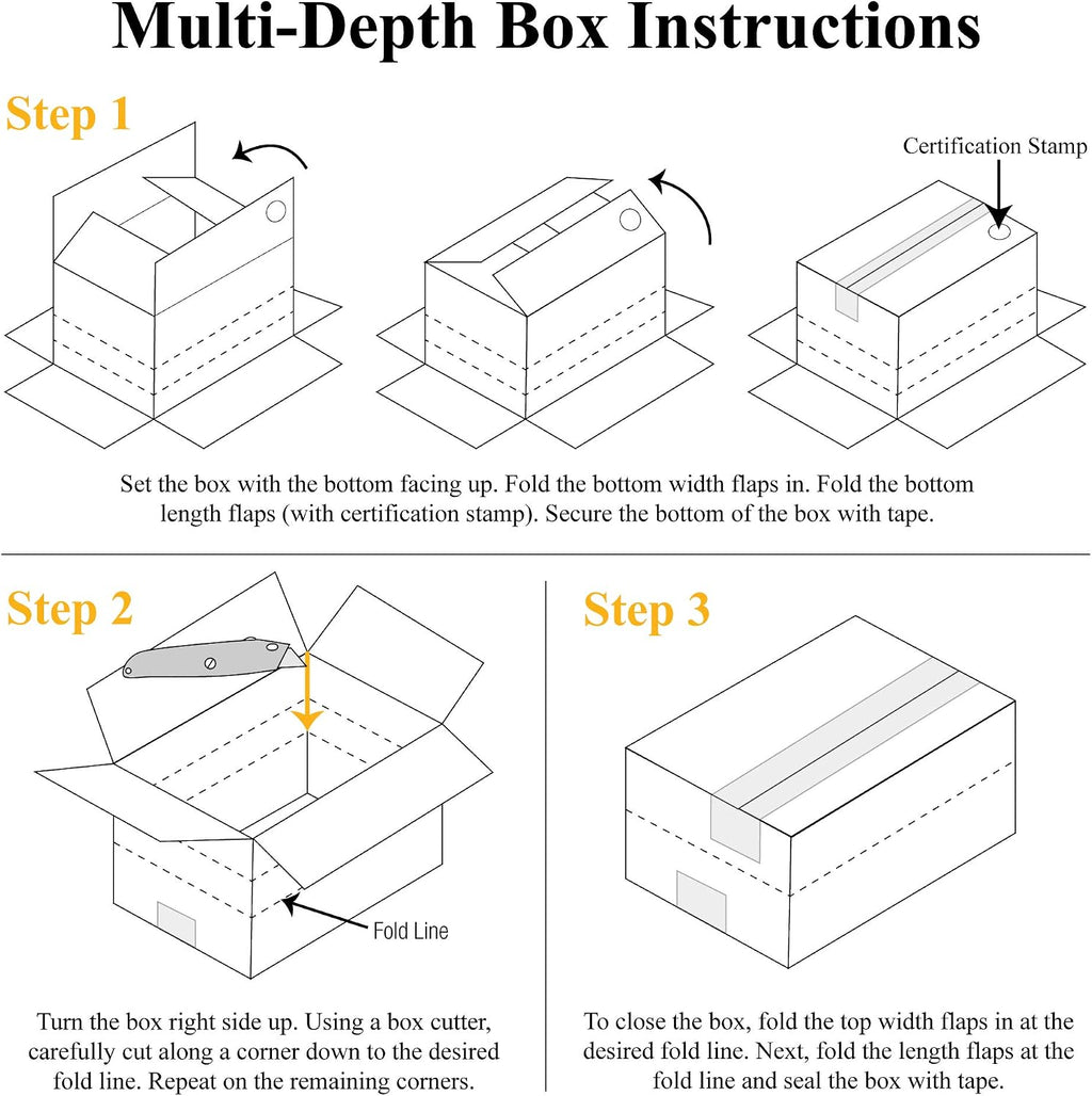PMD1296 Multi-Depth Corrugated Boxes, 12"L x 9"W x 6"H, Kraft (Pack of 25)
