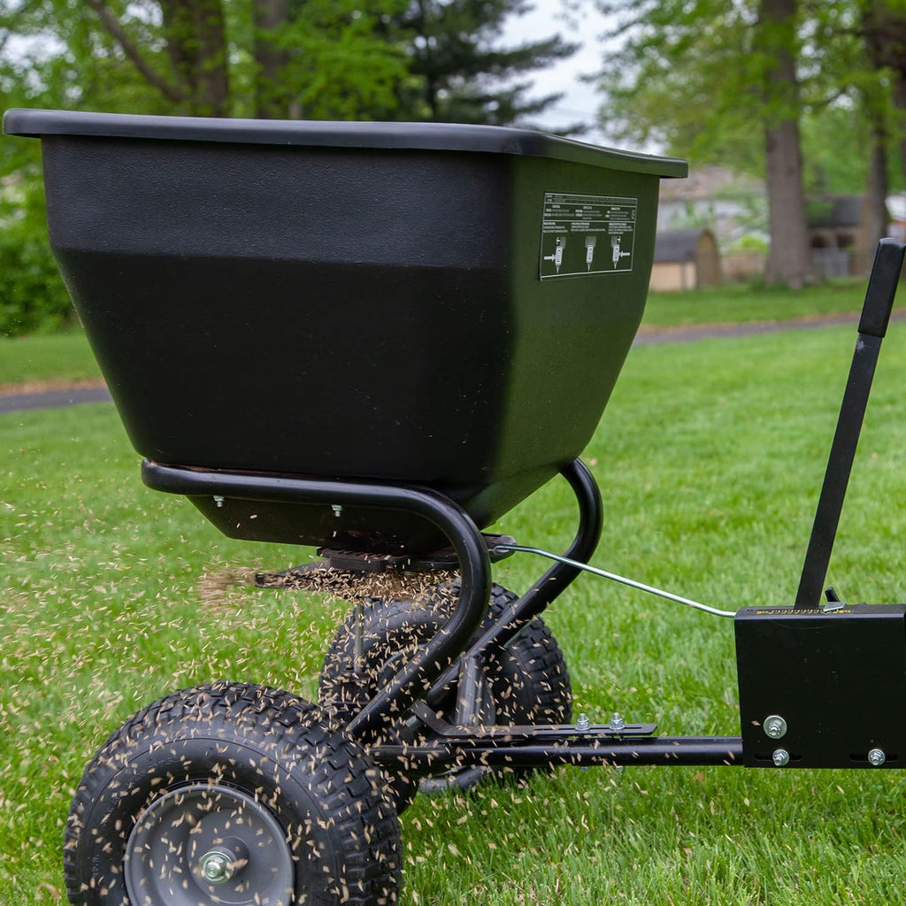BS36BH-A Tow Behind Broadcast Spreader with Universal Hitch, 175 lb.+ -Flat Black