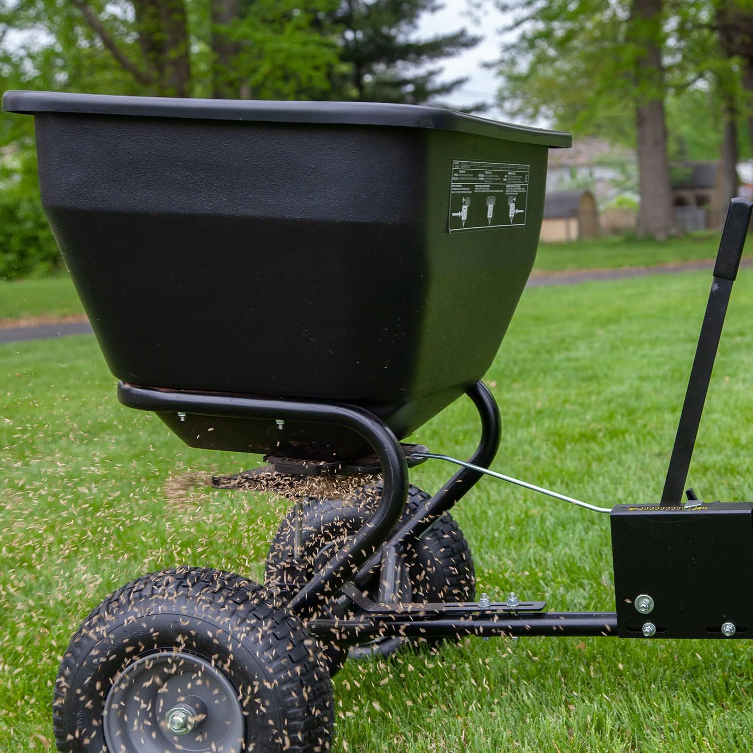 BS36BH-A Tow Behind Broadcast Spreader with Universal Hitch, 175 lb.+ -Flat Black
