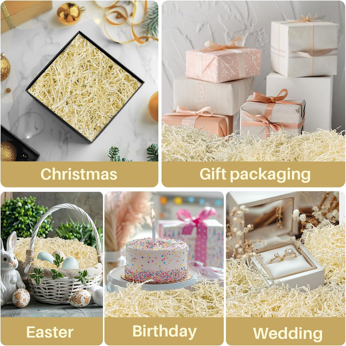 Off-white Crinkle Paper Filler - Shredded Paper, Gift Basket & Box Wrap