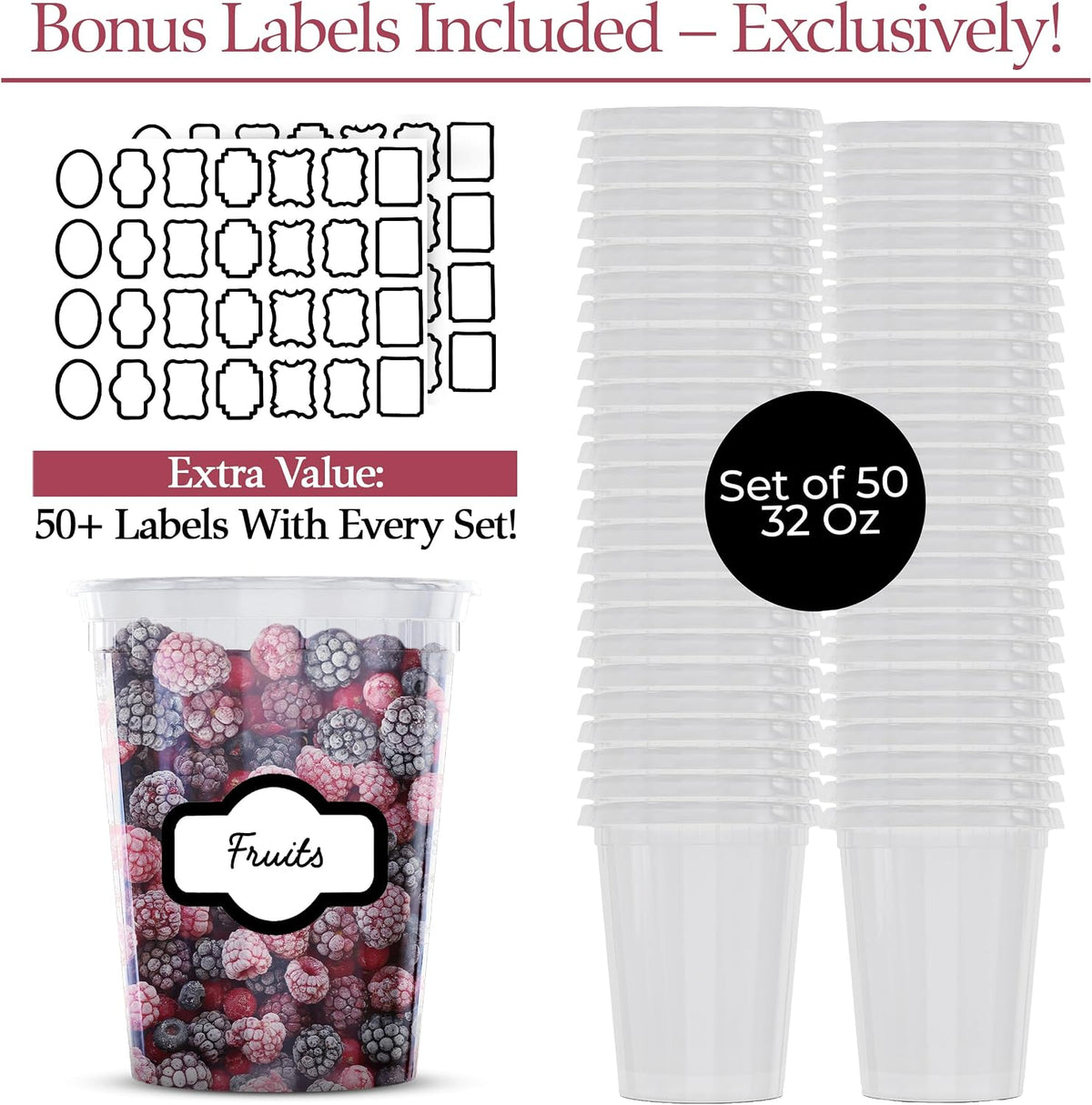 32 oz Deli Containers with Lids, 25-Set, Leakproof BPA-Free