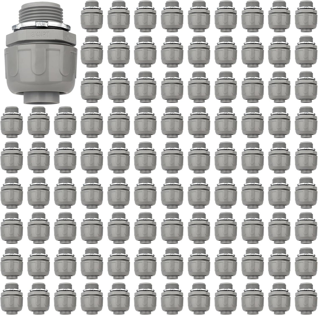 Conduit Connectors, 3/4 Inch, Straight, Grey, 100-Pack