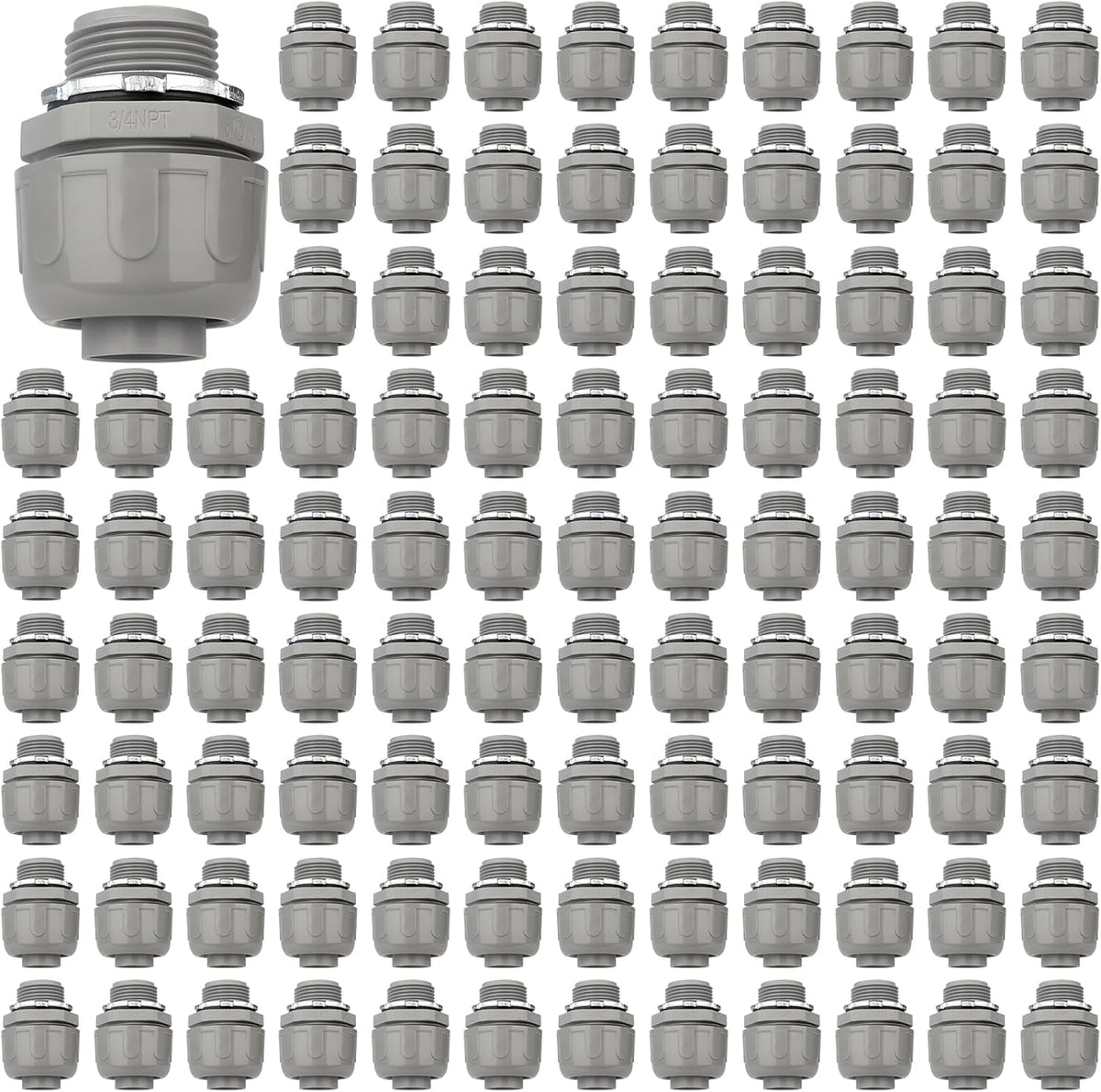 Conduit Connectors, 3/4 Inch, Straight, Grey, 100-Pack