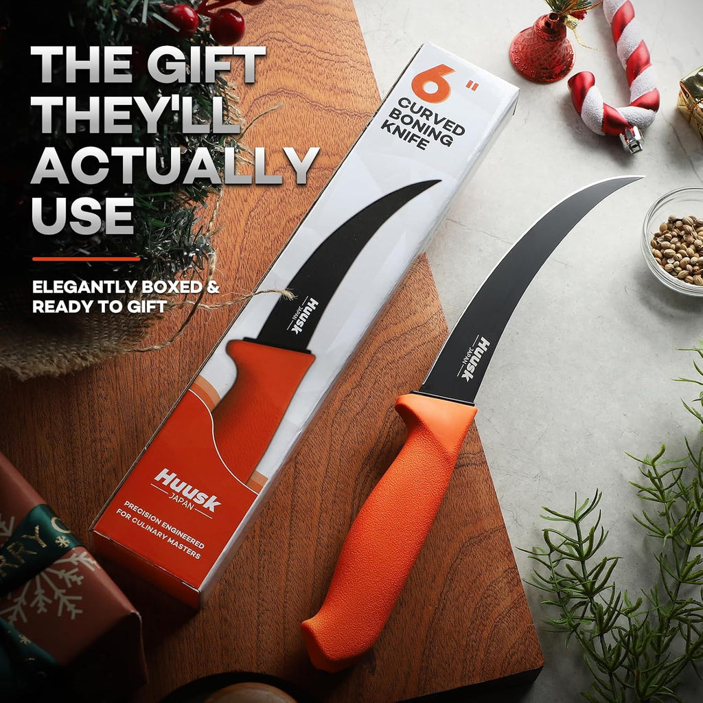 Curved Boning Knife - 6" Filet Knife for Meat Deboning Non‑Slip Grip
