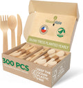 Wooden Cutlery, 300 Pack, 6.5 Inch, Bamboo Utensils Alternative