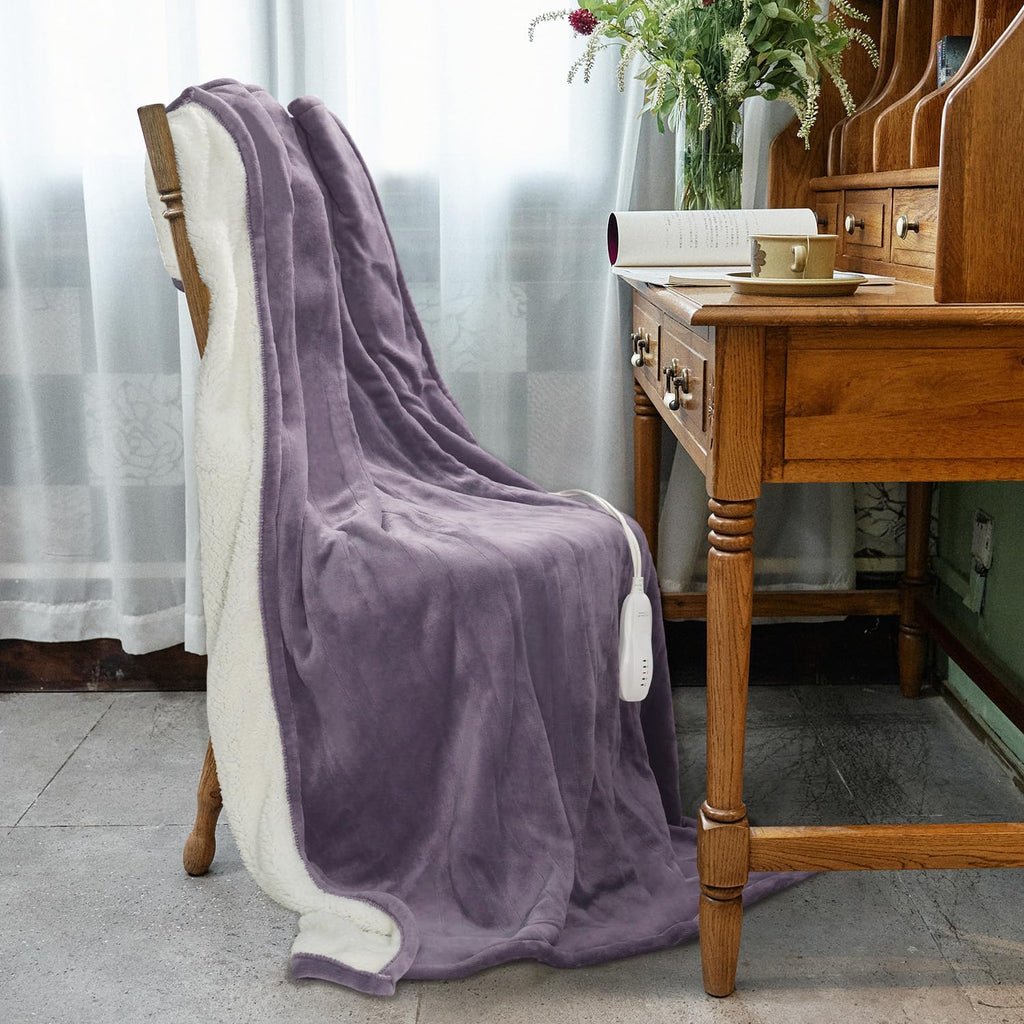 Heated Blanket 50"x60", Electric Blanket Machine Wash, Purple | 5 Heating Levels Heated Throw Blanket, Overheat