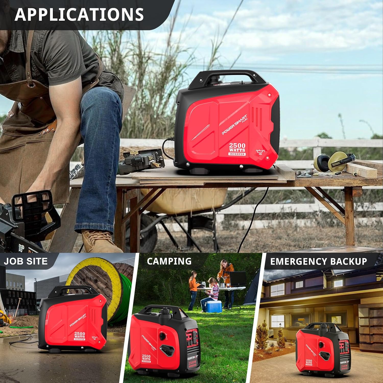 2500 Watt Portable Inverter Generator with Quiet Technology, Compact and Lightweight Design, Small Generator for