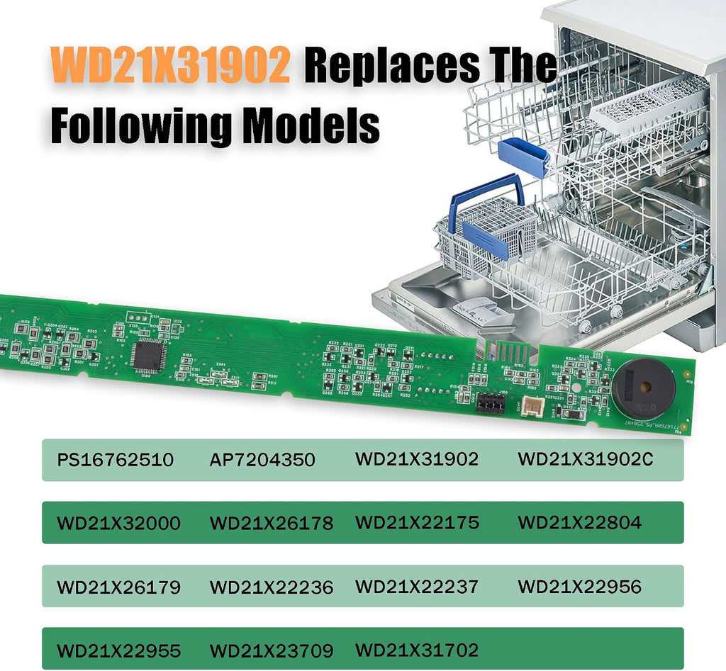 WD21X31902 WD21X31902C WD21X23462 Dishwasher Control Board Compatible with GE Dishwasher, Dishwasher Replacement Parts WD21X26179,WD21X32000 etc and 1-Year Warranty.