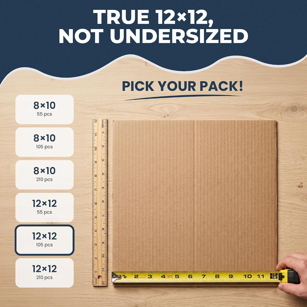 12X12 Corrugated Cardboard Sheets, 105 Pack Squares