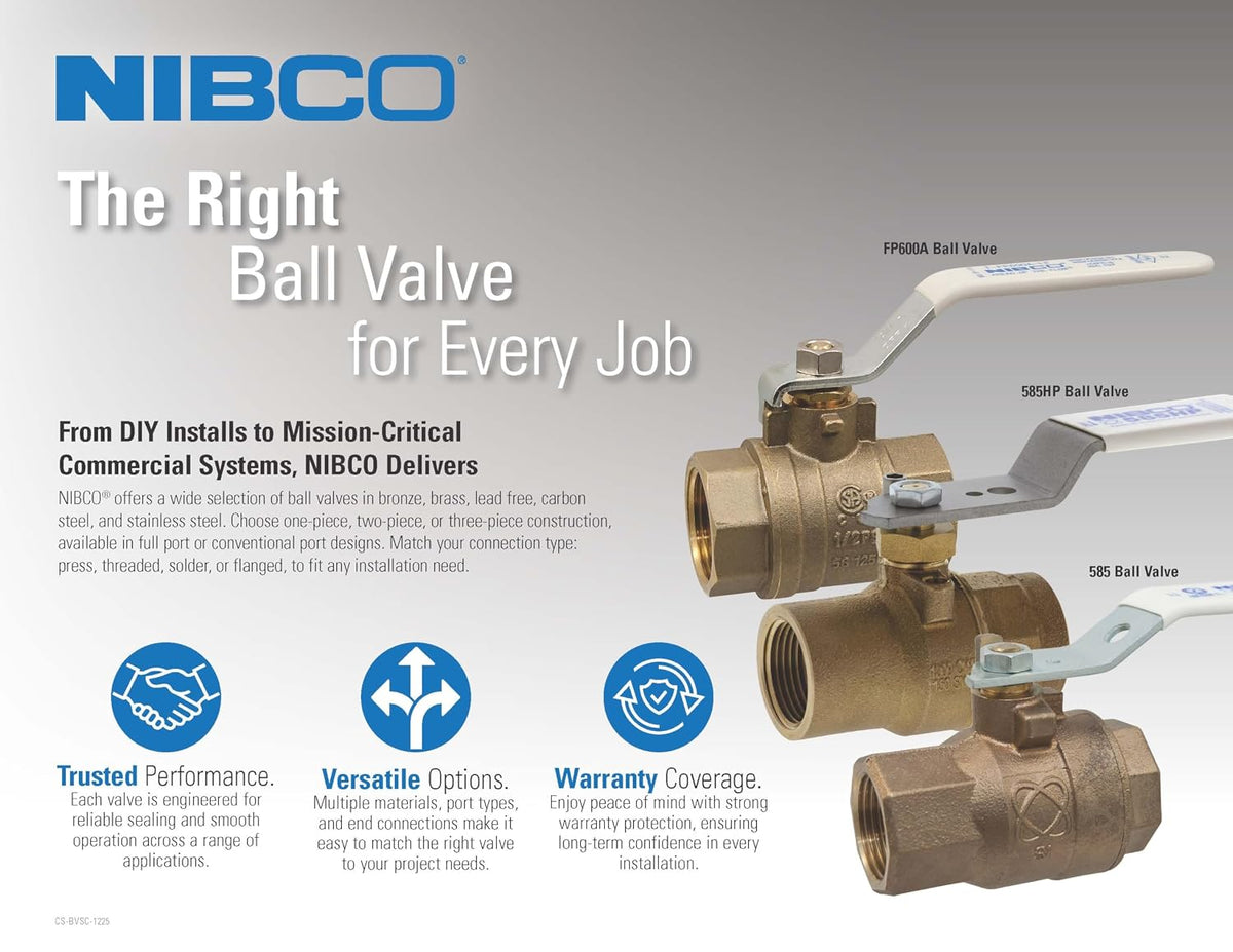 Nibco 3/4" FNPT Bronze Ball Valve Inline T58570 3/4-1 Each