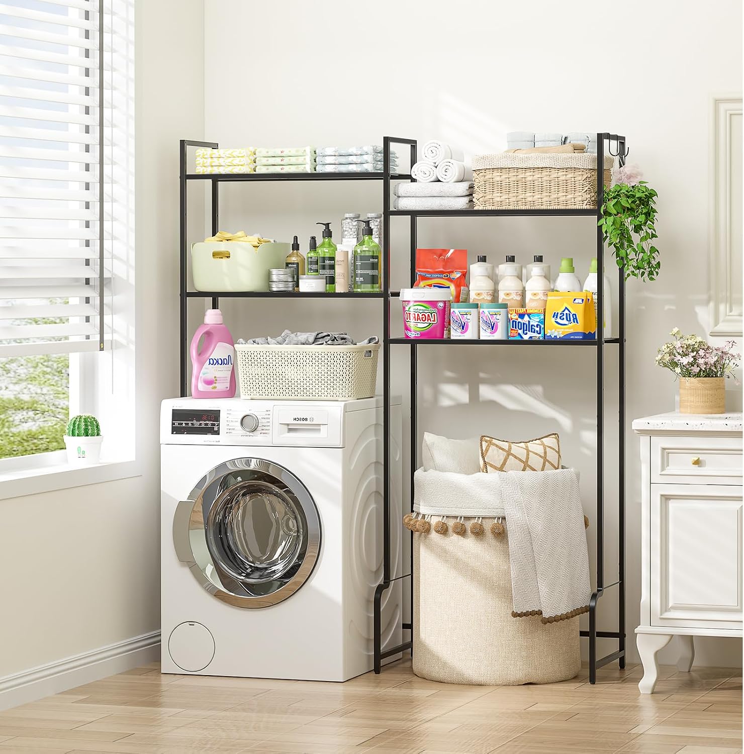 Over the Washer and Dryer Storage Shelf, 4-Tier Laundry Room Organizer with Adjustable Shelves & Leveling Feet, Heavy