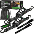 Self Tensioning Ratchet Straps (2 Pack) - 1.6in x 15ft Cargo | Patented Design for Constant Tension When Load Shifts.