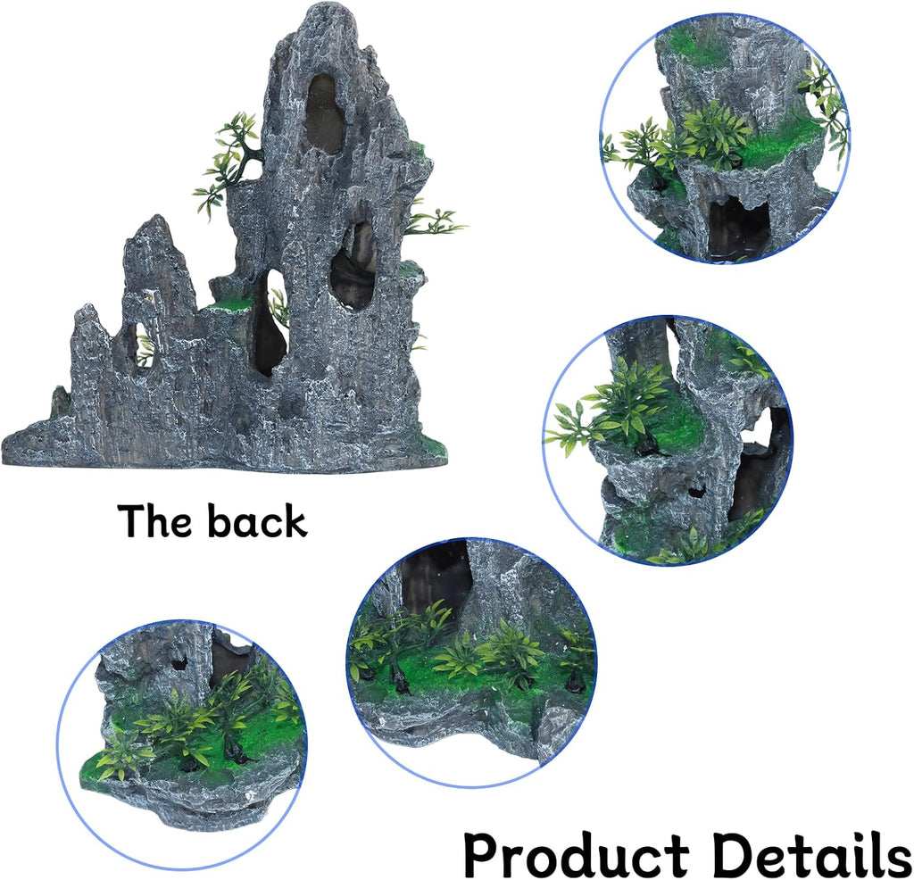 Extra Large Aquarium Decorations, Resin Castle and Artificial Rock with Plants (Ancient Temple with Mountain) Fish