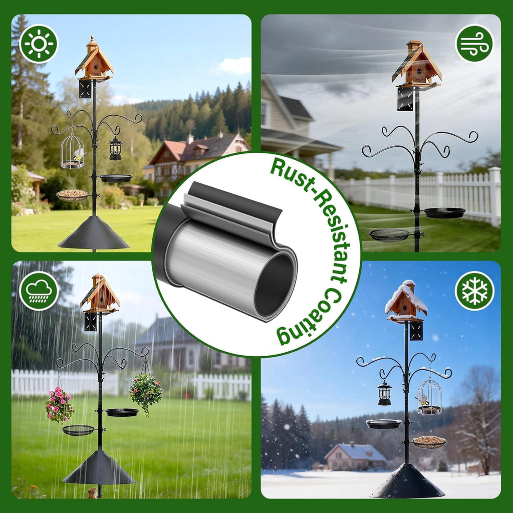 99 Inch Bird Feeder Pole with Squirrel Baffle, 360° Rotating Heavy Duty Bird House Pole for Outdoors Garden Yard