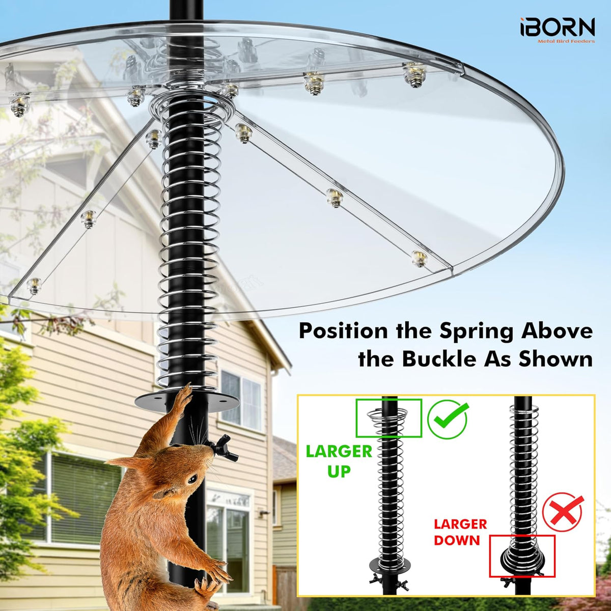 Spring Squirrel Baffle for Bird Feeder Pole, 19.6” Oversized Spring Squirrel Guard Defender, Bird Feeder for Outdoors