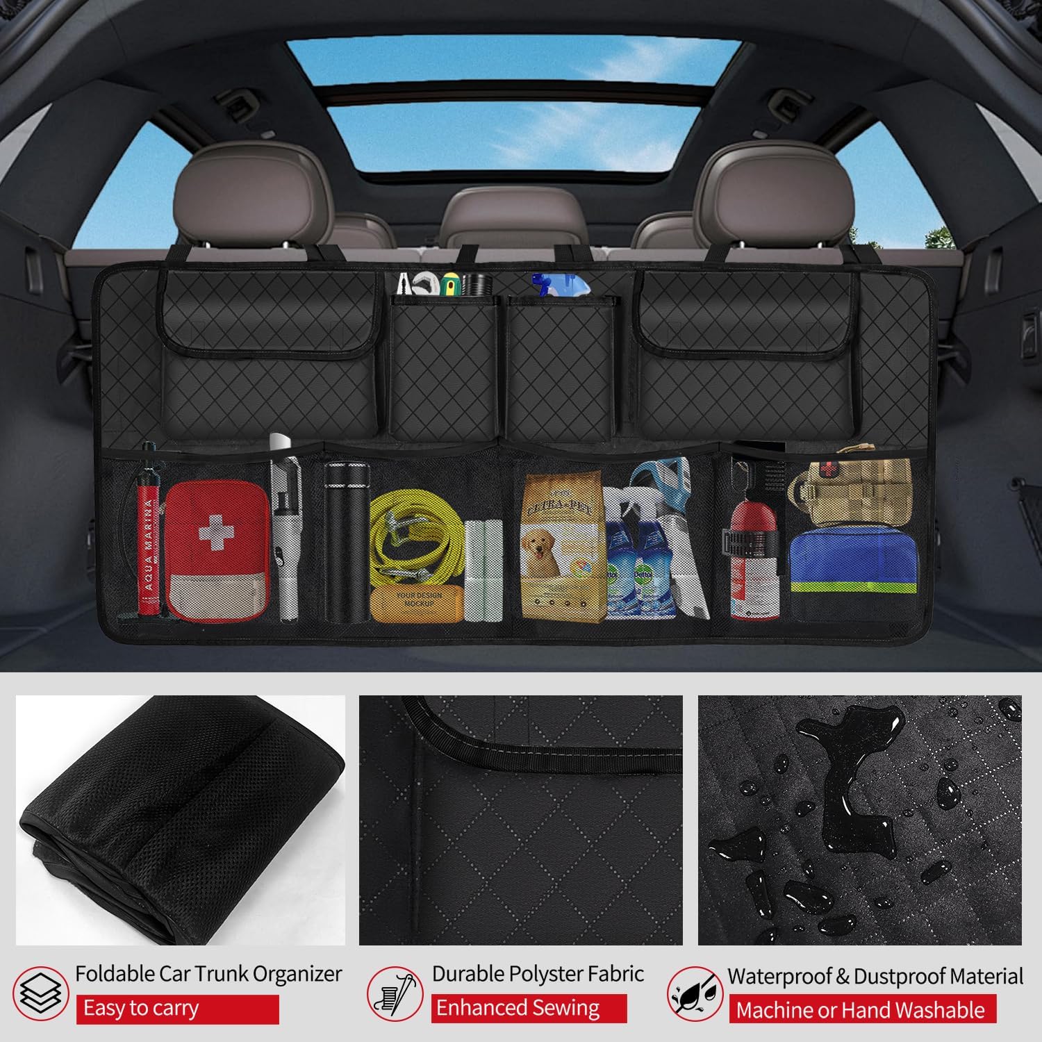 Car Trunk Organizer and Storage, Large Capacity Backseat Hanging Storage Accessories, Backseat Car Organizer for