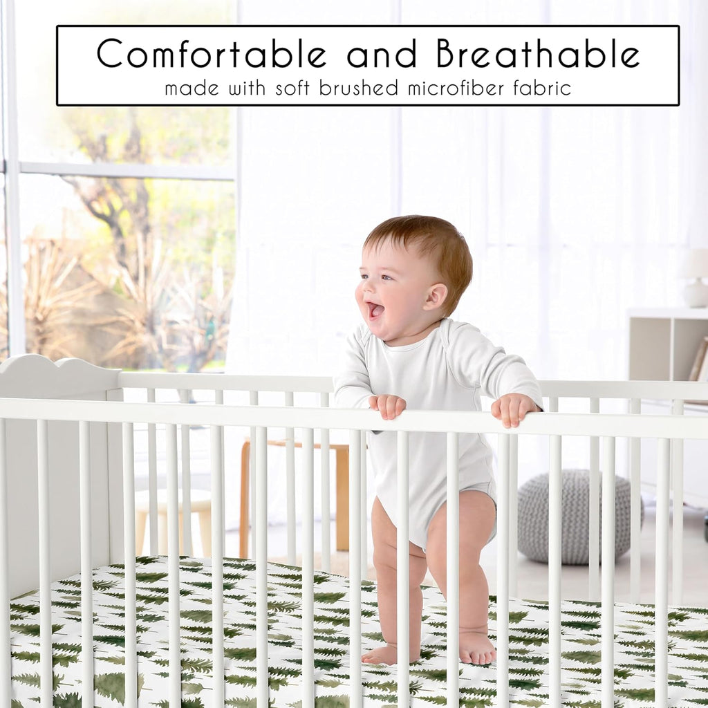 4-Piece Baby Crib Bedding Set (Sage Green Woodland) for Boys or Girls, Infants/Nursery incl. Blanket, Fitted Sheet