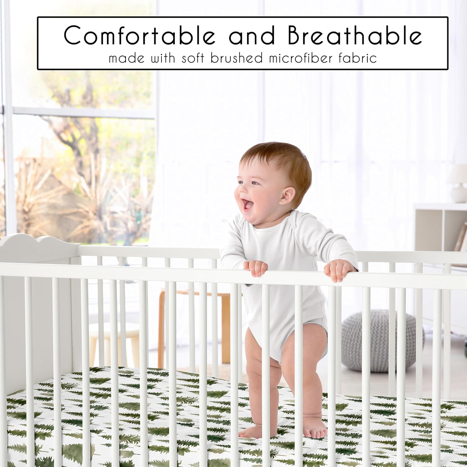 4-Piece Baby Crib Bedding Set (Sage Green Woodland) for Boys or Girls, Infants/Nursery incl. Blanket, Fitted Sheet