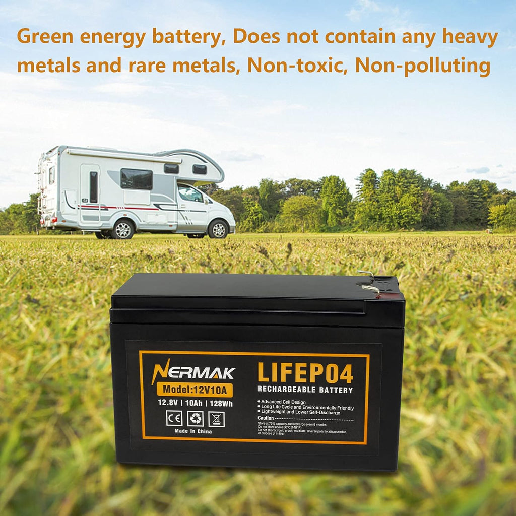 2 Pack 12V 10Ah Lithium Ion LiFePO4 Deep Cycle Battery, 2000+ Cycles Rechargeable Battery for Solar/Wind Power