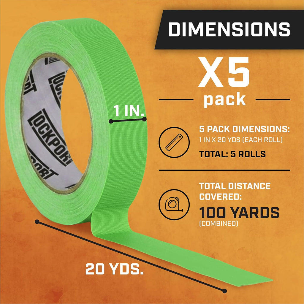 Neon Spike Tape 5 Pack - 1 Inch x 20 Yards Colored Gaffer Tape