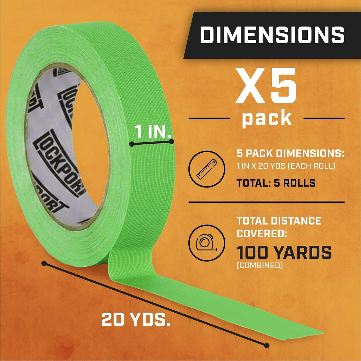 Neon Spike Tape 5 Pack - 1 Inch x 20 Yards Colored Gaffer Tape