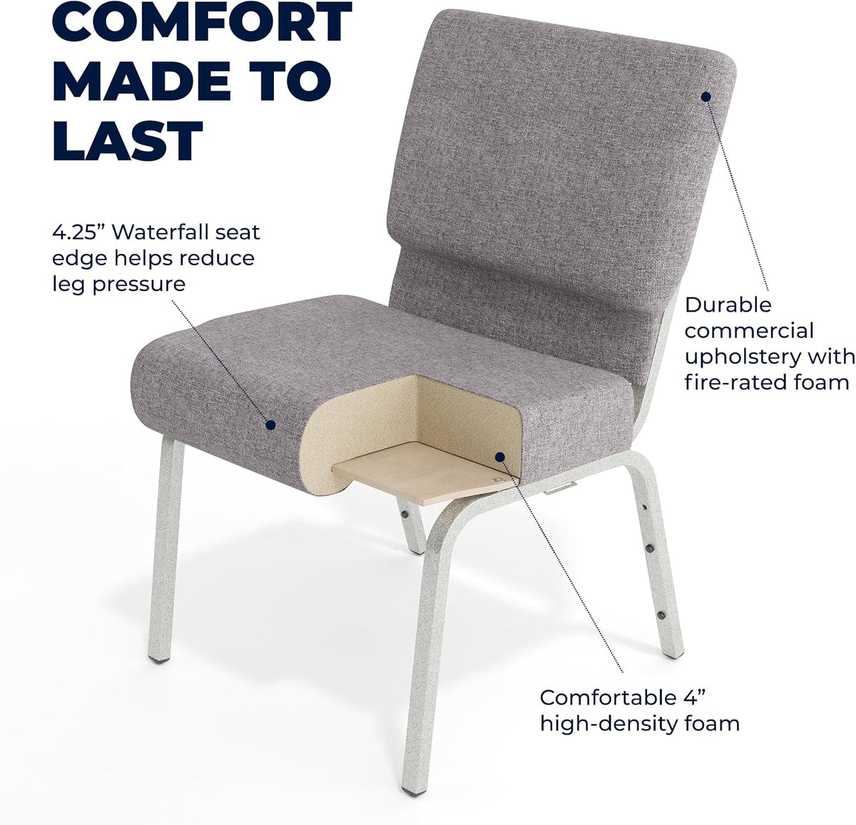 4 Pack HERCULES Series 21''W Stacking Church Chair in Gray Fabric - Silver Vein Frame