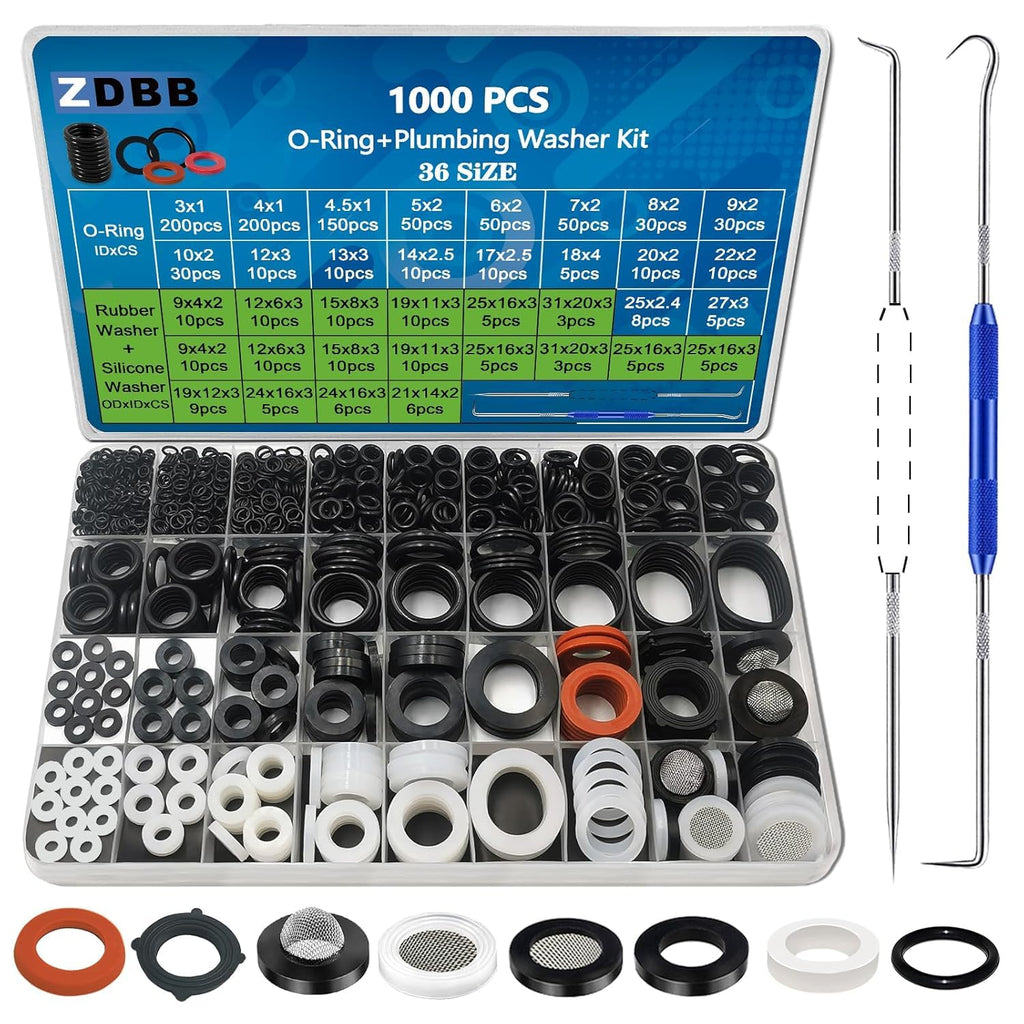 1000 Pcs 18 Size O Ring Kit+18 Size Rubber Washers Assortment Kit