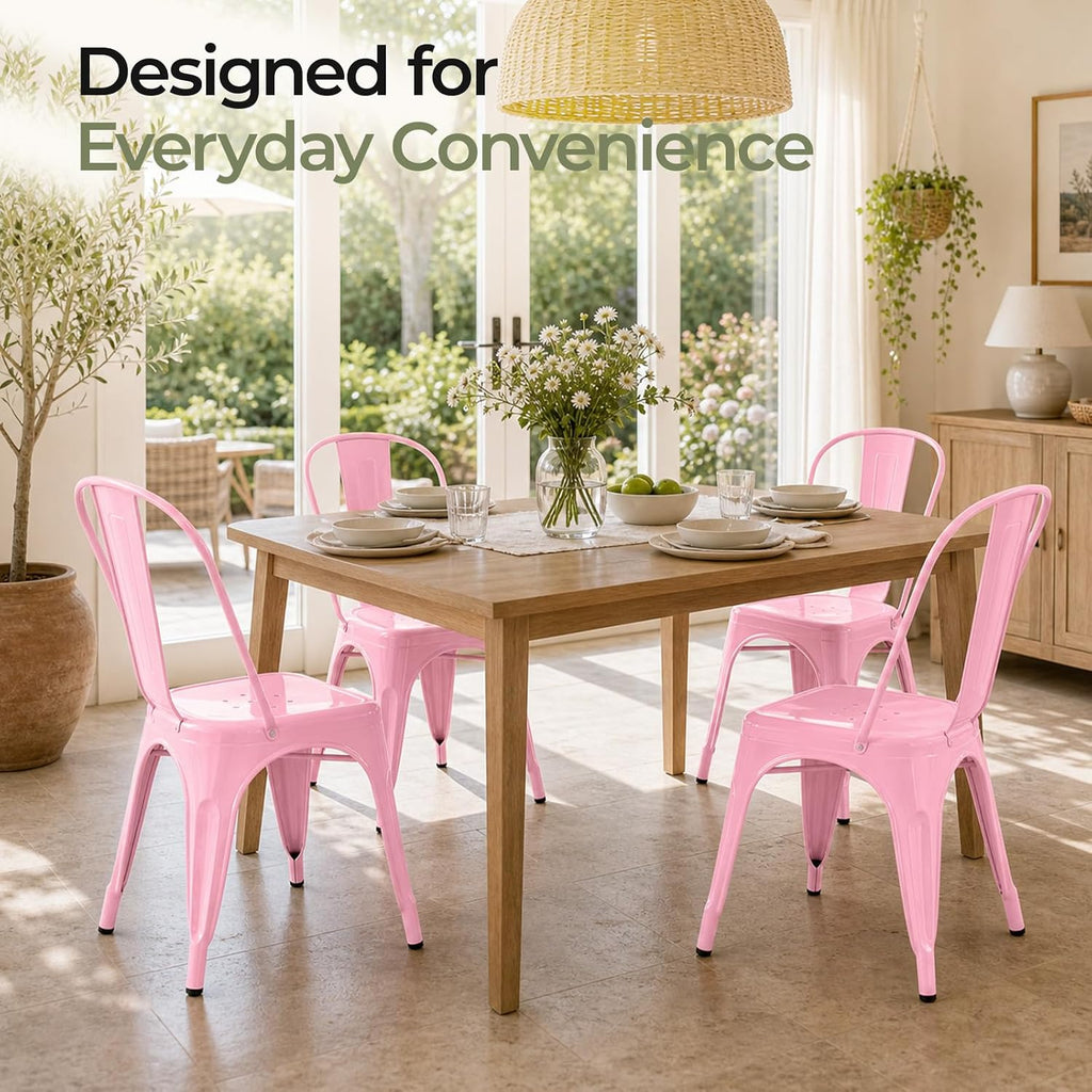 Metal Dining Chairs Set of 2, Pink