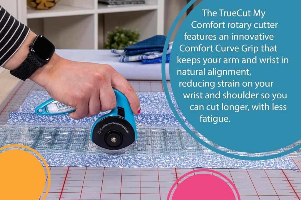 TrueCut My Comfort Rotary Cutter - 45mm Ergonomic Wheel Cutter for Fabric, Quilting, Sewing, Crafting - Left or