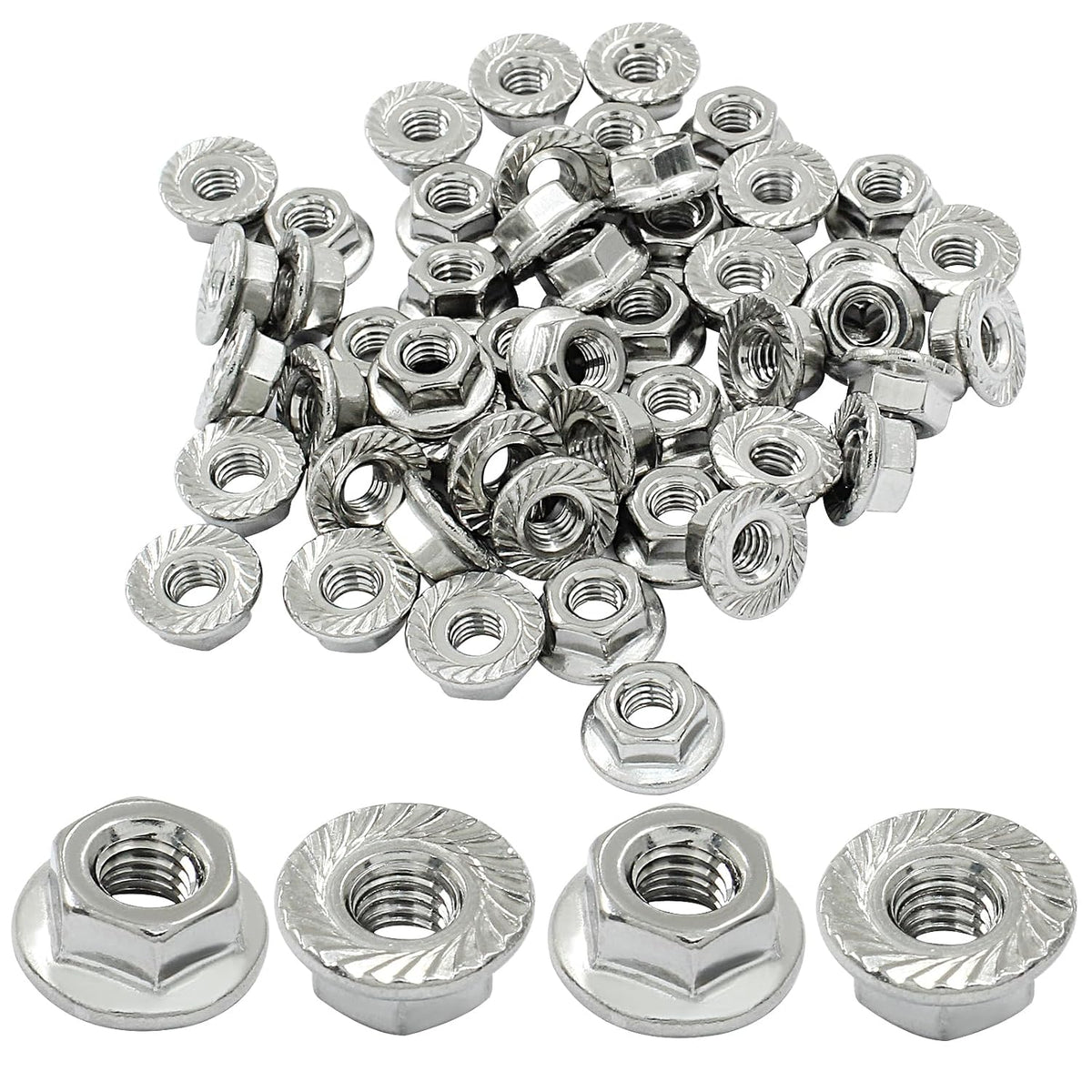 M4/0.7mm Serrated Flange Hex Nuts, 50Pcs