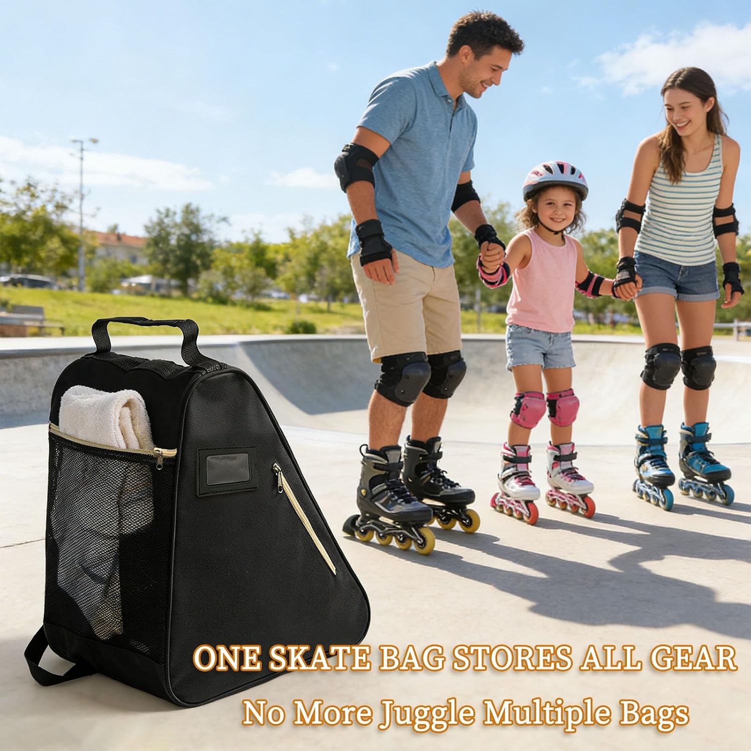 Roller Skate Bag,Adjustable Shoulder Strap ice Skate Bags for Girls Boys and Adults,Large Capacity Breathable Skate