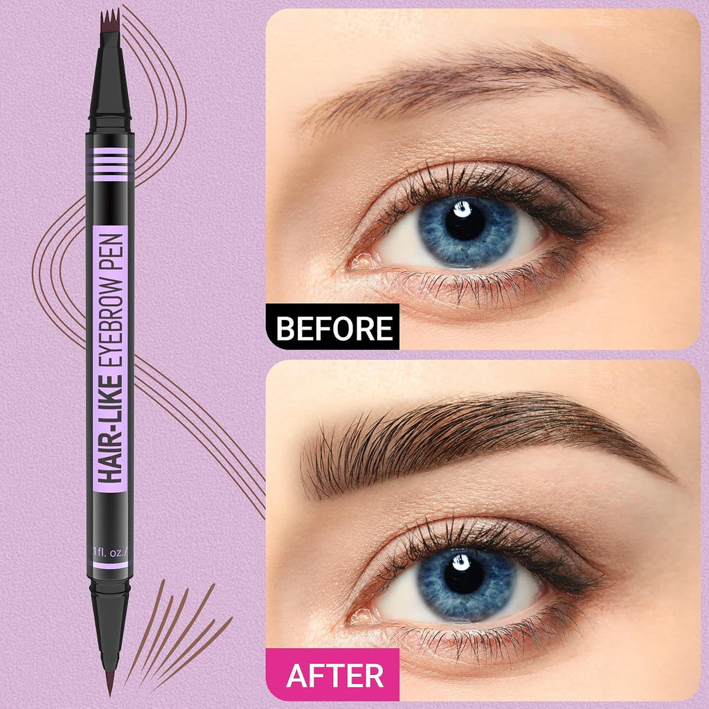 Eyebrow Pen - Eyebrow Pencil Magic 2-in-1 Eye Brow Pencils for Women with 4-Fork-Tip and Precise Brush-Tip Create