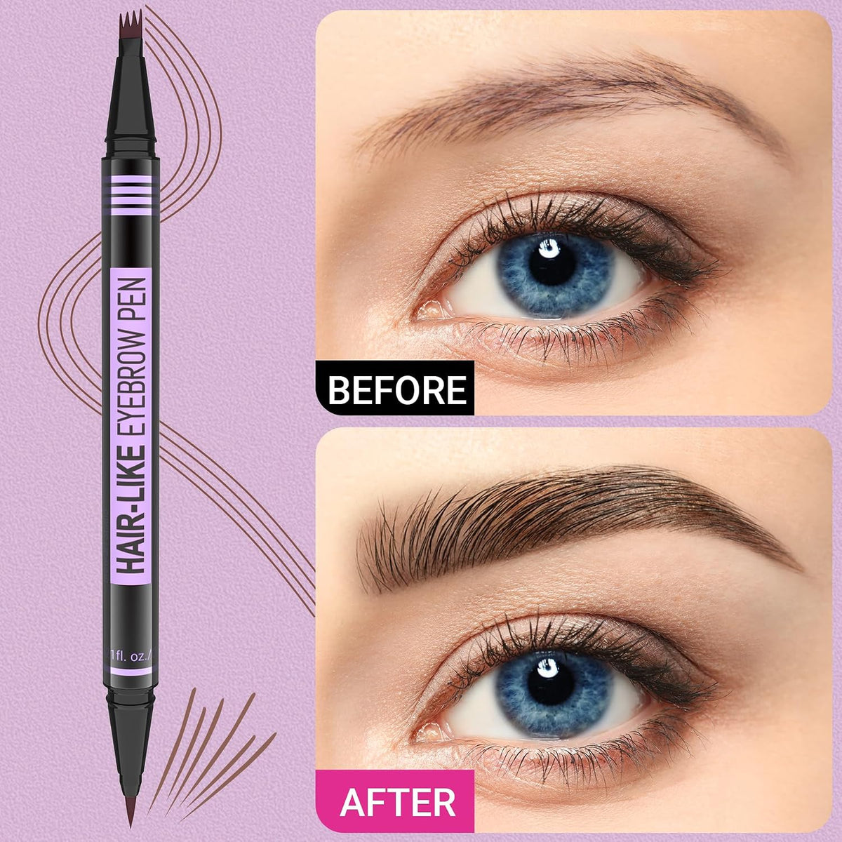 Eyebrow Pen - Eyebrow Pencil Magic 2-in-1 Eye Brow Pencils for Women with 4-Fork-Tip and Precise Brush-Tip Create