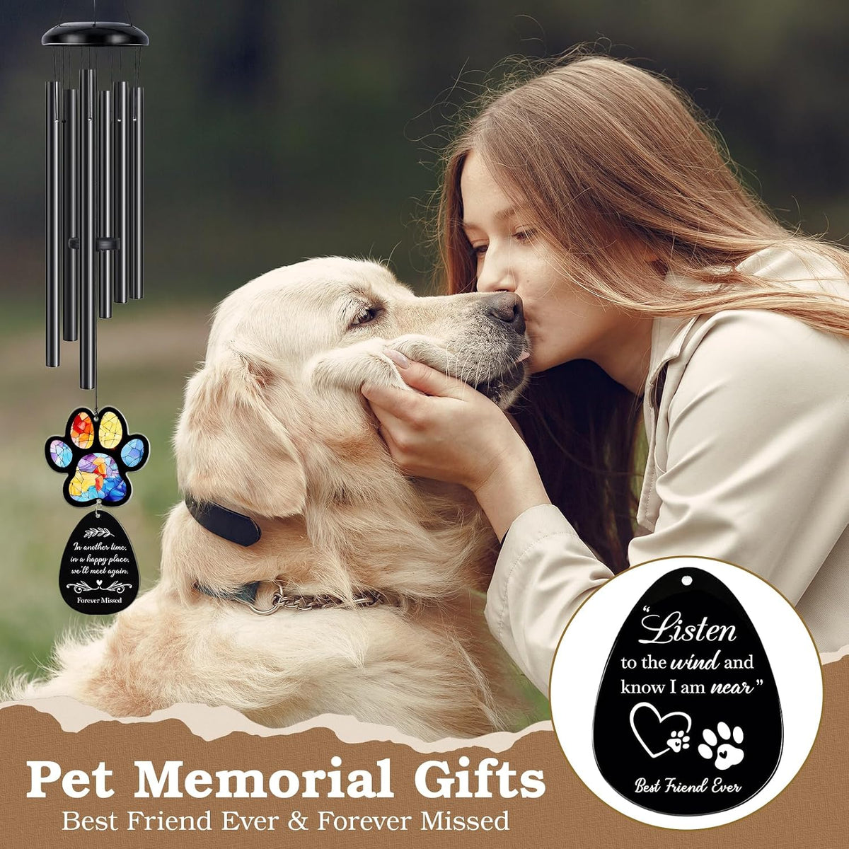 Dog Memorial Gifts for Loss of Dog, Pet Memorial Gifts for Dogs, 26" Pet Memorial Wind Chimes, Loss of Pet Sympathy