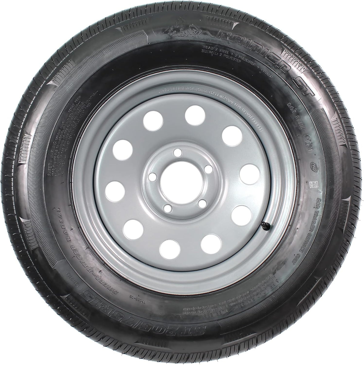 Radial Trailer Tire Rim Assembly ST205/75R15 5 Lug Silver Grey