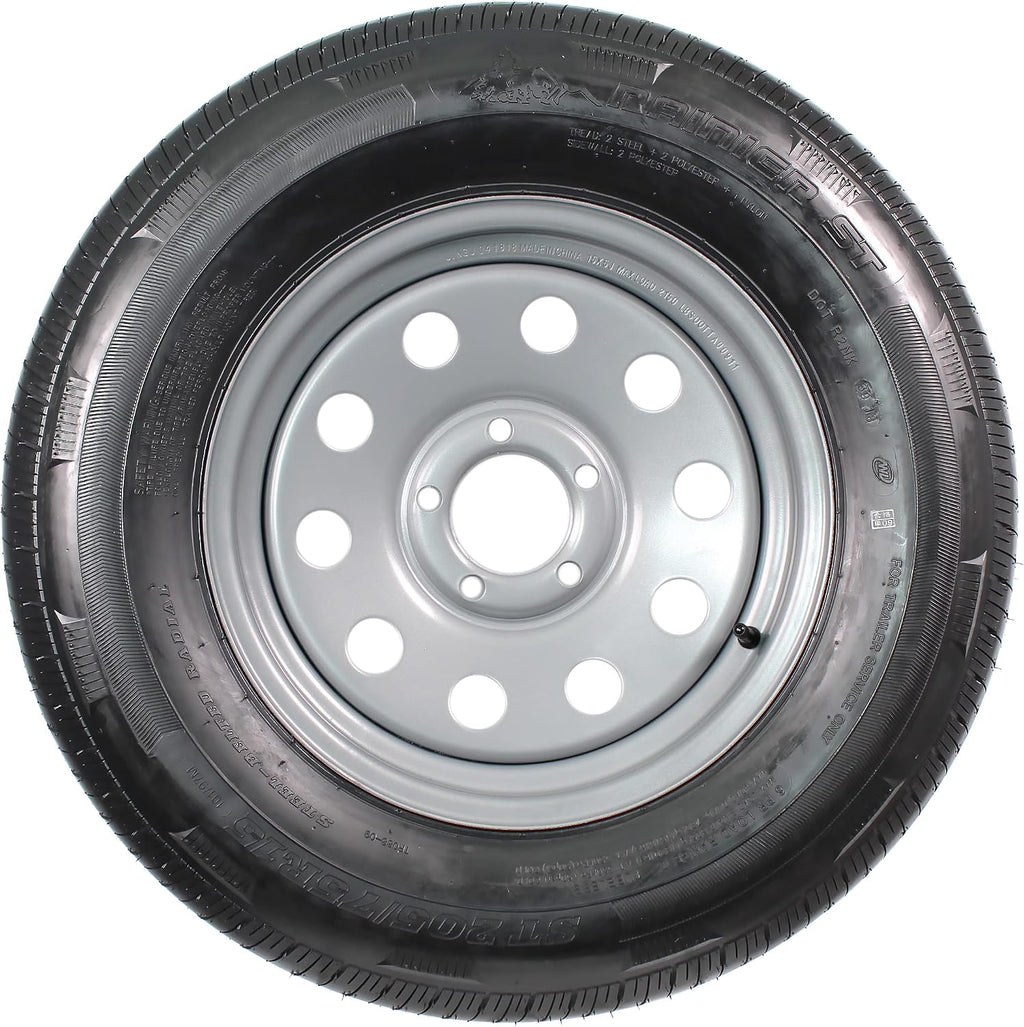 Radial Trailer Tire Rim Assembly ST205/75R15 Load C 5 Lug Silver