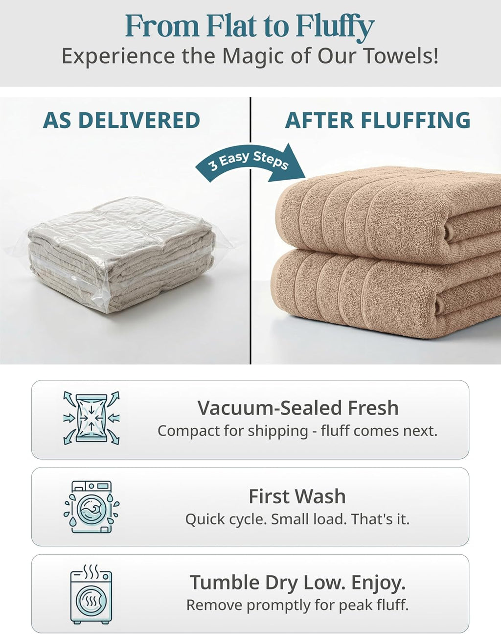 Bath Towel Set 100% Cotton 8 Piece Soft Absorbent - Beige | Shower Towels - Generously Sized, Oversized & Roomy