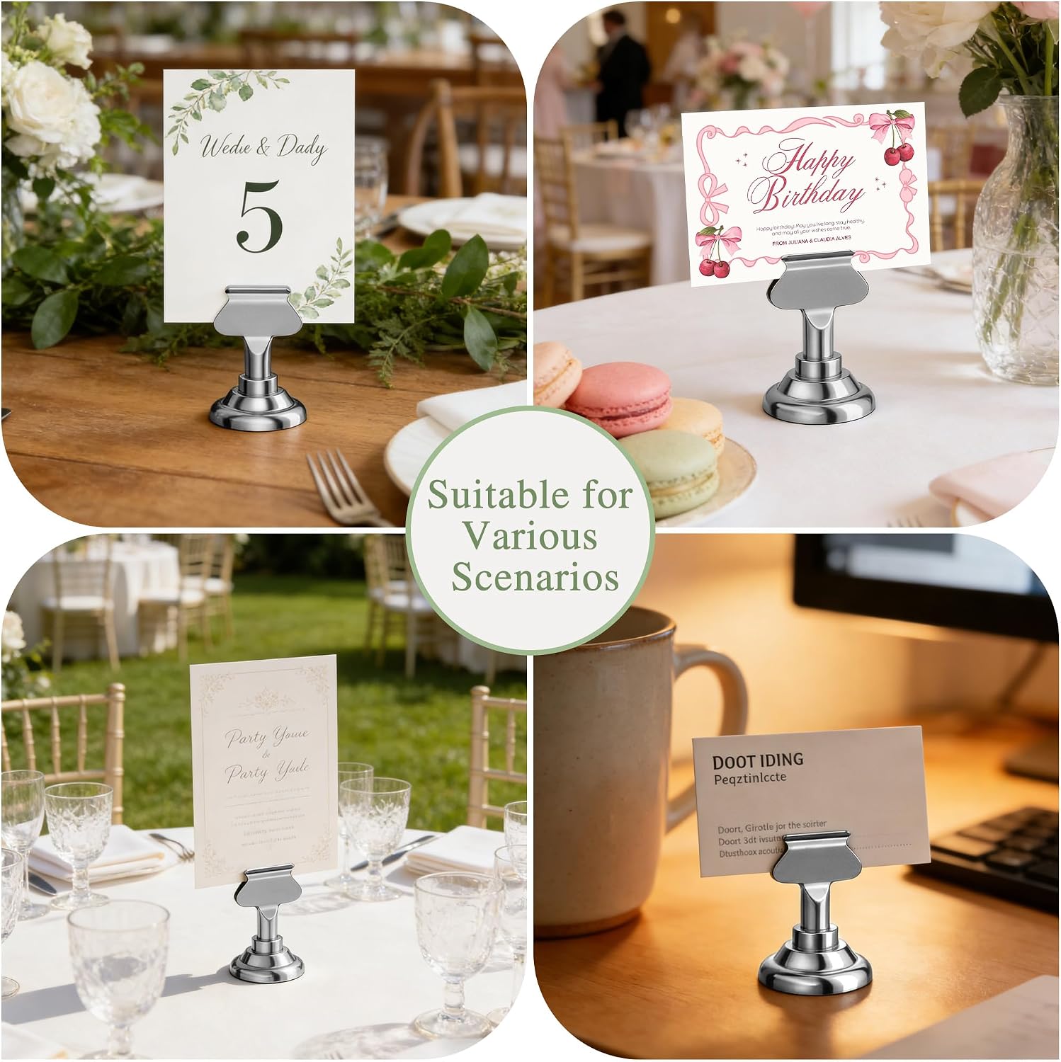 16PK Table Number Holders Place Card Holders 1.7 Inch Table Card Holders Steel Card Holders for Photos, Food Signs