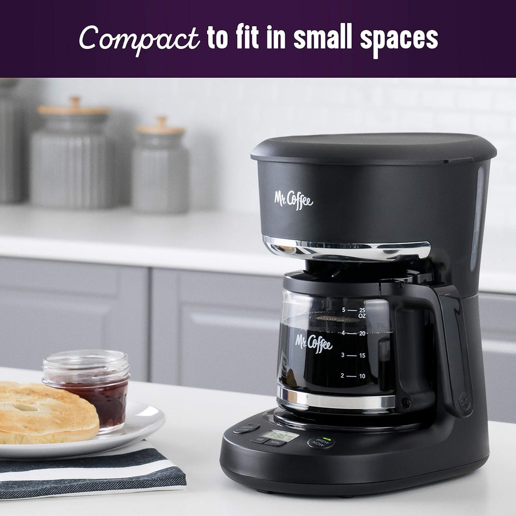 Programmable Coffee Maker 5 Cups with Auto Pause Glass Carafe Compact Design Black