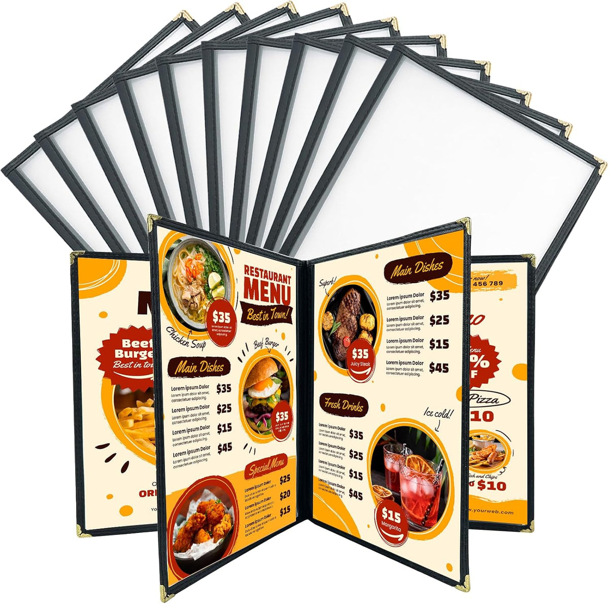 FLKQC 10pcs 4 Page Menu Covers, 8 View 8.5 x 11 Inch Clear PVC Menu Holder