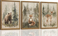 Woodland Animals Nursery Decor Framed Canvas Wall Art, 3pc 12x16 In | Cute Bear Fox Deer, Neutral Forest Animals