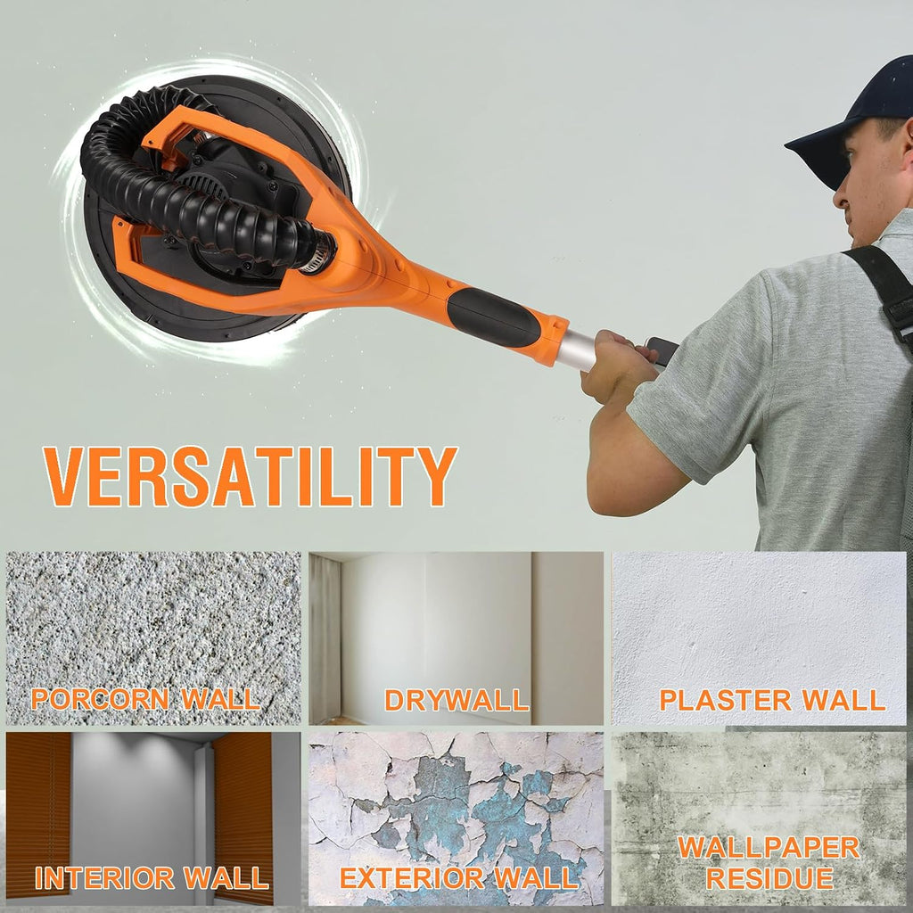 Cordlees Drywall Sander with Vacuum Dust Collection, Brushless Electric Wall Sander with 7 Variable Speed Foldable