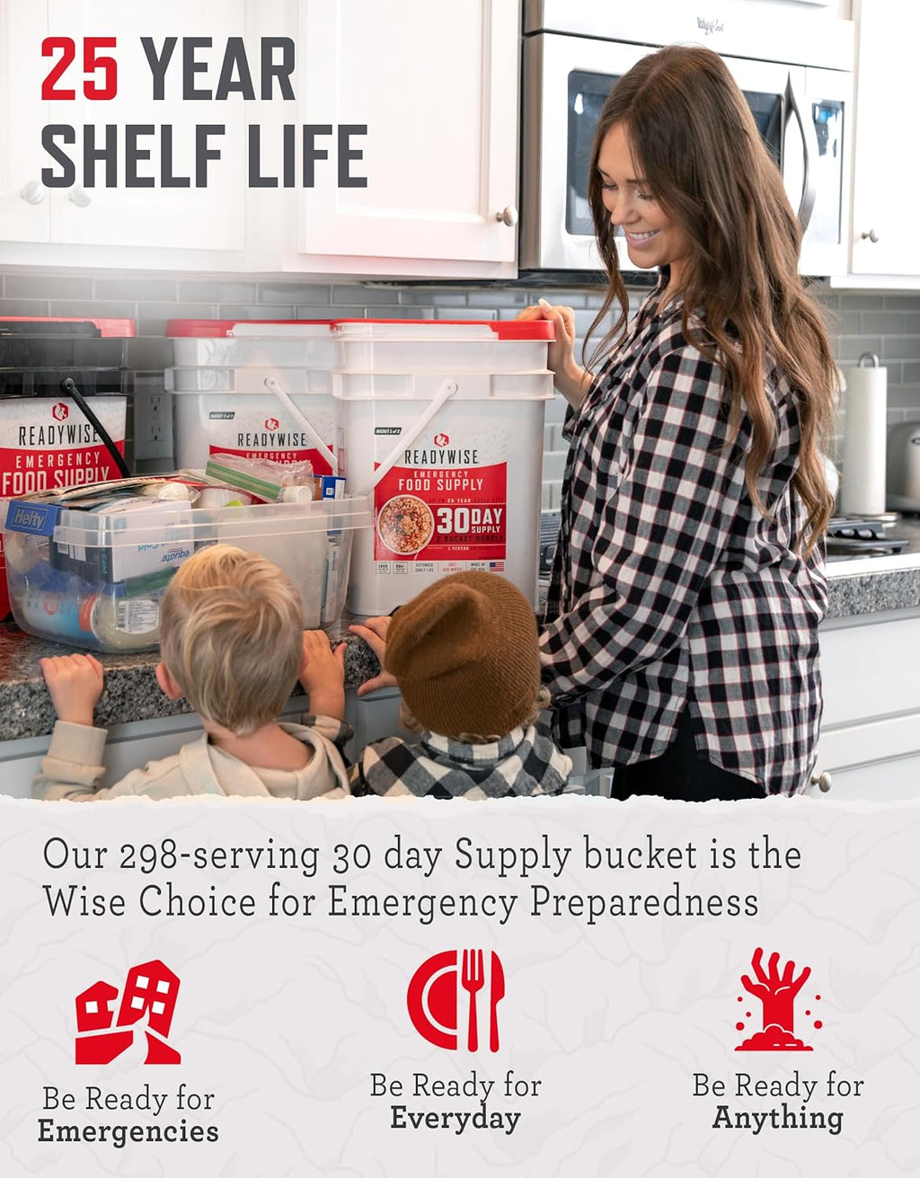30 Day Emergency Food Supply - 296 Servings, 2 Buckets, Freeze Dried Protein Meals, Survival Food Storage, Ready to