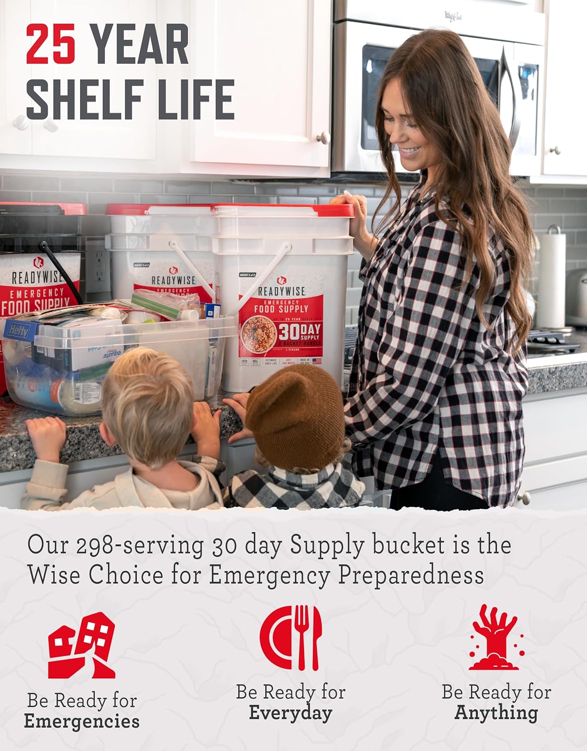 30 Day Emergency Food Supply - 296 Servings, 2 Buckets, Freeze Dried Protein Meals, Survival Food Storage, Ready to