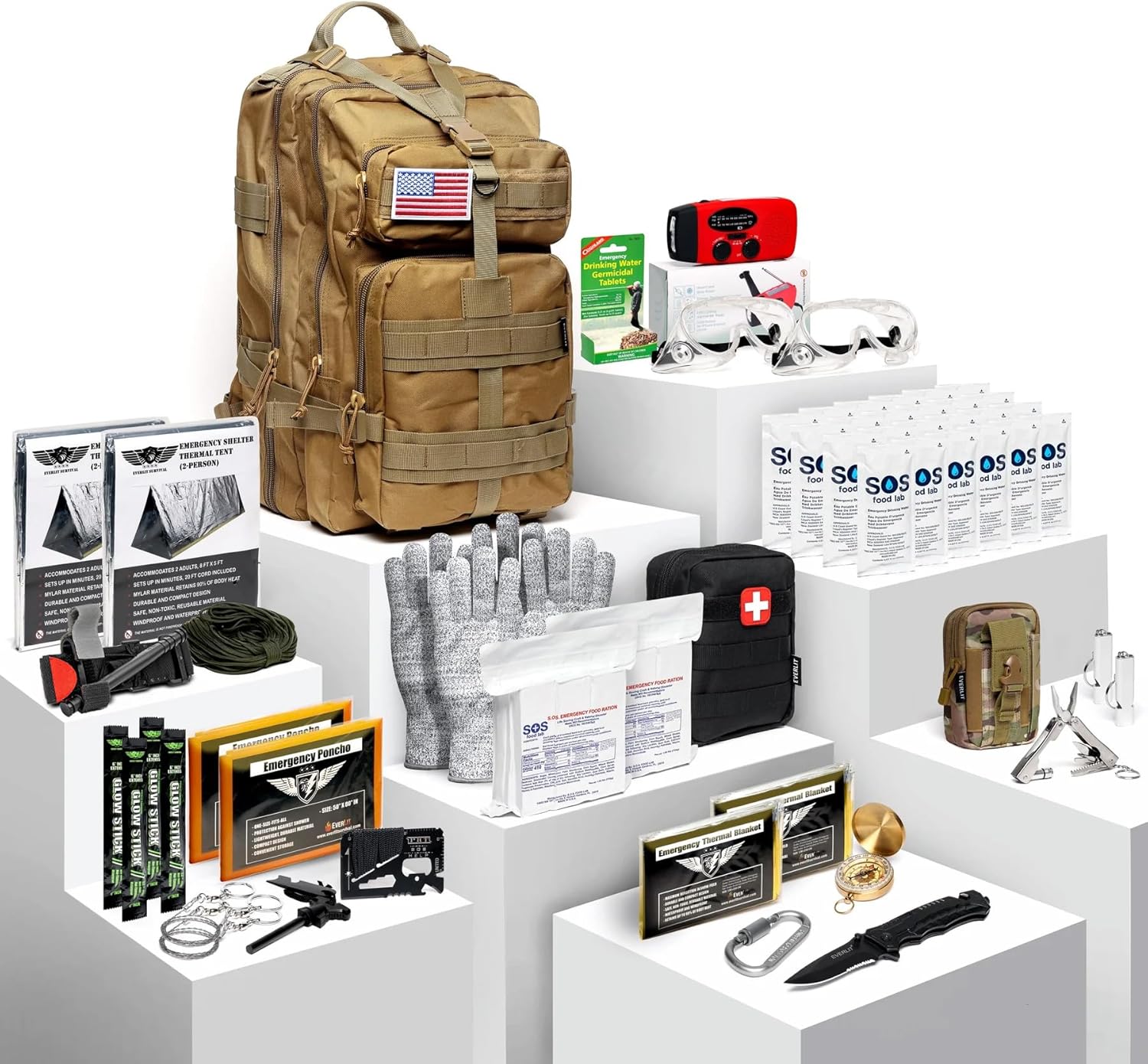 Complete 72 Hours Earthquake Bug Out Bag Emergency Survival Kit for Family. Be Prepared for Hurricanes, Floods