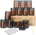 12 Pack 8 OZ Thick Glass Dark Amber Candle Jars with All Black Metal Lids-Bulk Empty Candle Jars for Making