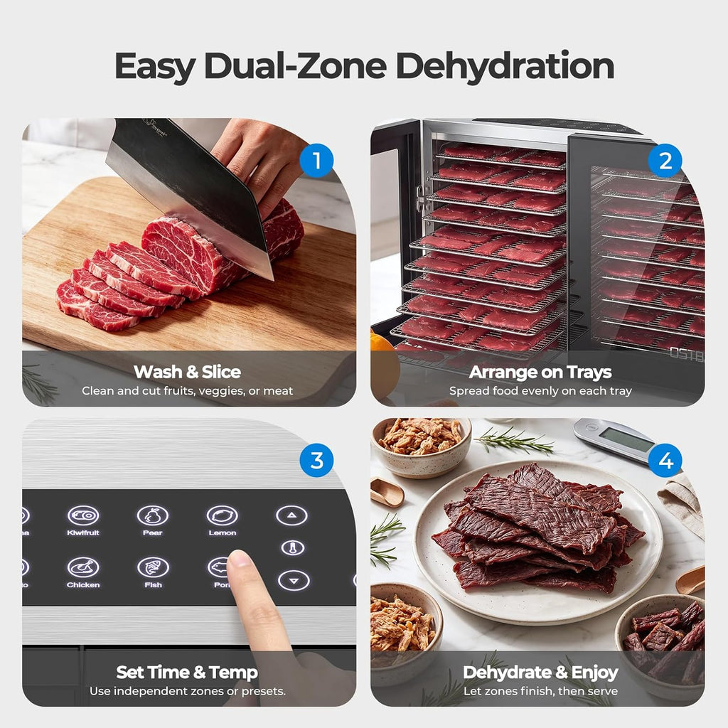 Food Dehydrator with 20 Trays, 1300W Dryer, 95–180°F Temp, 48H Timer